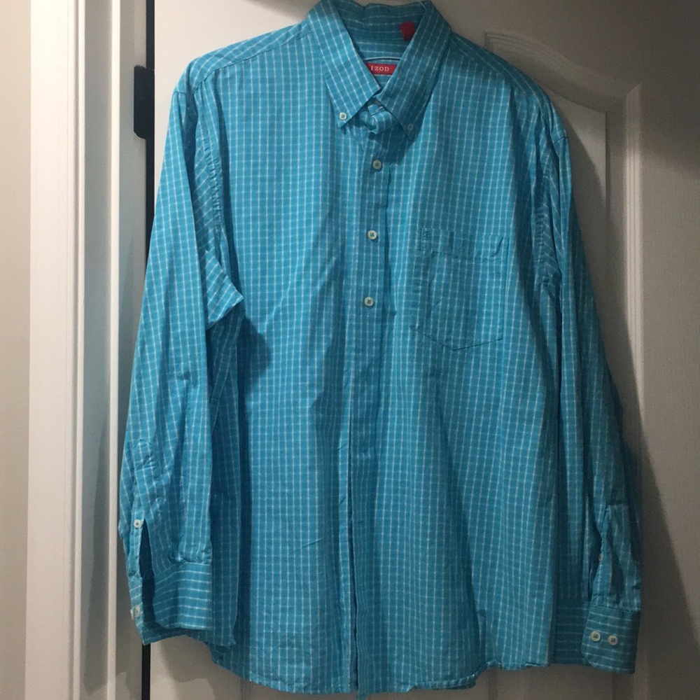 Men's Izod blue plaid button-down shirt Sz XL